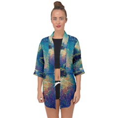 Oil Painting Night Scenery Fantasy Open Front Chiffon Kimono by Ravend