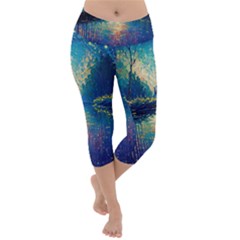Oil Painting Night Scenery Fantasy Lightweight Velour Capri Yoga Leggings by Ravend