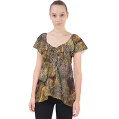 Rusty Orange Abstract Surface Lace Front Dolly Top by dflcprintsclothing