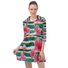 Different Watercolor Flowers Botanical Foliage Mini Skater Shirt Dress by GardenOfOphir