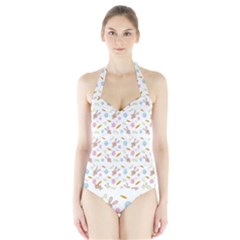 Easter Bunny Pattern Hare Easter Bunny Easter Egg Halter Swimsuit by Ravend