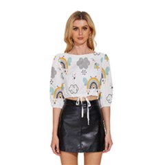 Art Pattern Design Wallpaper Background Print Mid Sleeve Drawstring Hem Top by Ravend