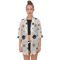 Space Planets Art Pattern Design Wallpaper Open Front Chiffon Kimono by Ravend