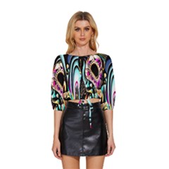 Garden Flower Nature Digital Art Abstract Mid Sleeve Drawstring Hem Top by Ravend