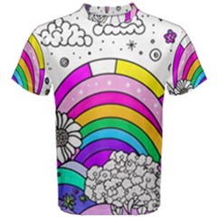 Rainbow Fun Cute Minimal Doodle Drawing Art Men s Cotton Tee by Ravend