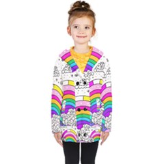 Rainbow Fun Cute Minimal Doodle Drawing Art Kids  Double Breasted Button Coat by Ravend