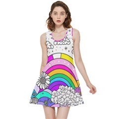 Rainbow Fun Cute Minimal Doodle Drawing Art Inside Out Reversible Sleeveless Dress by Ravend