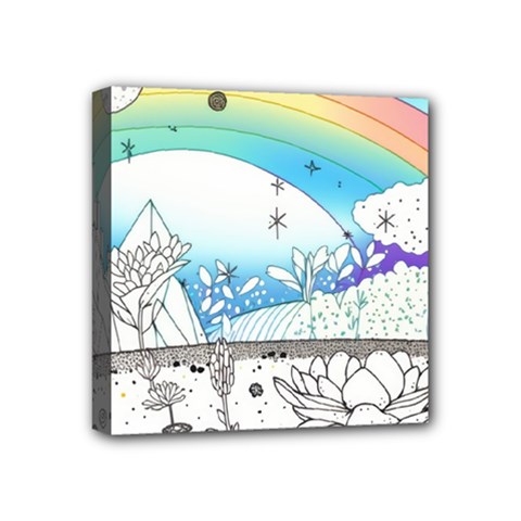 Rainbow Fun Cute Minimal Doodle Drawing Arts Mini Canvas 4  X 4  (stretched) by Ravend