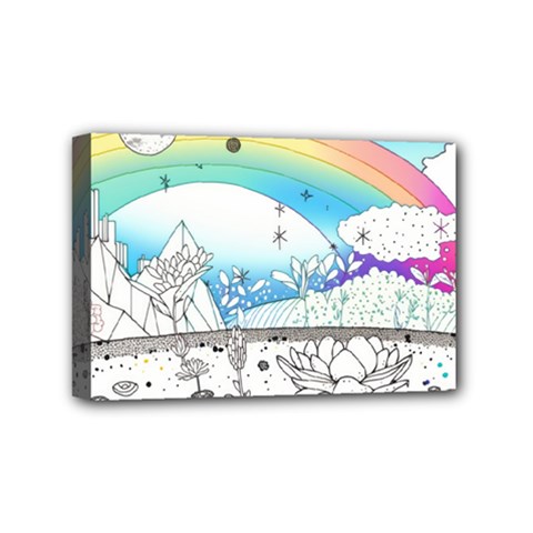 Rainbow Fun Cute Minimal Doodle Drawing Arts Mini Canvas 6  X 4  (stretched) by Ravend
