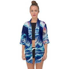 Storm Tsunami Waves Ocean Sea Nautical Nature Open Front Chiffon Kimono by Ravend