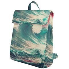 Storm Tsunami Waves Ocean Sea Nautical Nature Painting Flap Top Backpack by Ravend