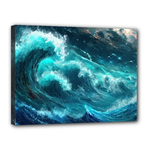 Thunderstorm Tsunami Tidal Wave Ocean Waves Sea Canvas 16  X 12  (stretched) by Ravend