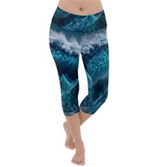 Tsunami Waves Ocean Sea Water Rough Seas 6 Lightweight Velour Capri Yoga Leggings by Ravend