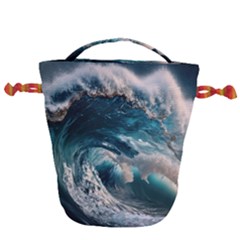 Tsunami Waves Ocean Sea Water Rough Seas 5 Drawstring Bucket Bag by Ravend