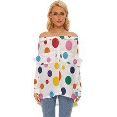 Polka Dot Off Shoulder Chiffon Pocket Shirt by 8989