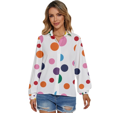 Polka Dot Women s Long Sleeve Button Down Shirt by 8989