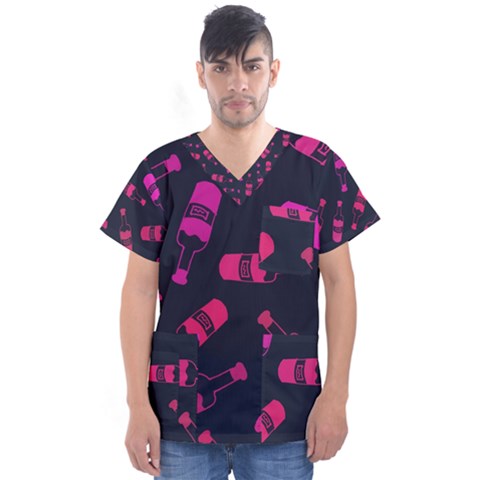 Wine Wine Bottles Background Graphic Men s V-neck Scrub Top by Ravend