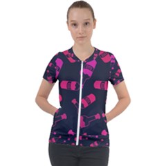 Wine Wine Bottles Background Graphic Short Sleeve Zip Up Jacket by Ravend