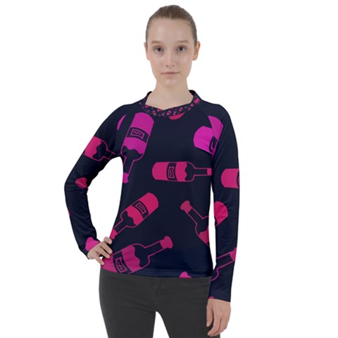 Wine Wine Bottles Background Graphic Women s Pique Long Sleeve Tee by Ravend