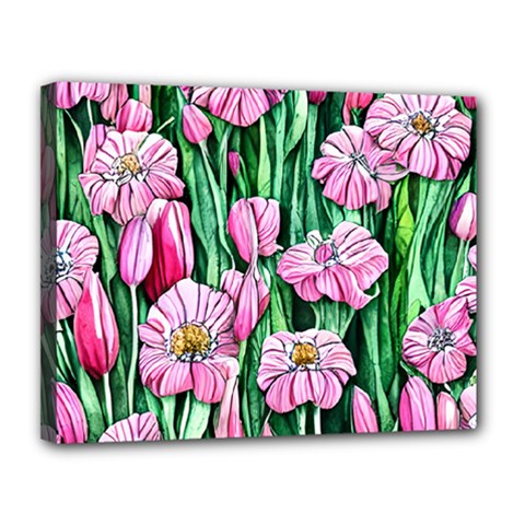 Blushing Bold Botanical Watercolor Flowers Canvas 14  X 11  (stretched) by GardenOfOphir