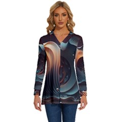 Ai Generated Space Design Fractal Light Motion Long Sleeve Drawstring Hooded Top by Ravend