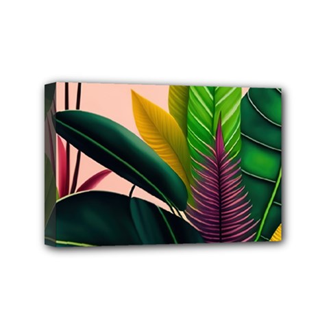 Ai Generated Tropical Leaves Foliage Wallpaper Mini Canvas 6  X 4  (stretched) by Ravend