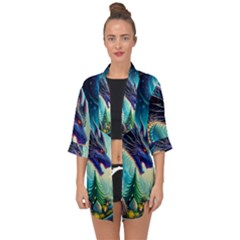 Ai Generated Dragon Fractal Art Texture Open Front Chiffon Kimono by Ravend