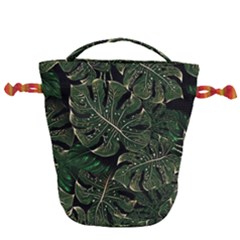 Monstera Plant Tropical Jungle Leaves Pattern Drawstring Bucket Bag by Ravend