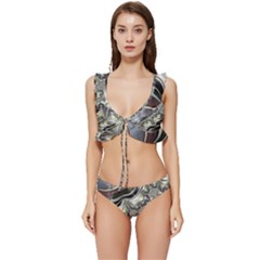Fractal Background Pattern Texture Abstract Design Art Low Cut Ruffle Edge Bikini Set by Ravend