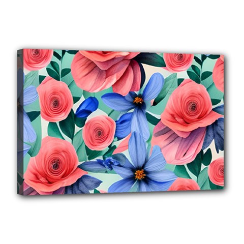 Classy Watercolor Flowers Canvas 18  X 12  (stretched) by GardenOfOphir