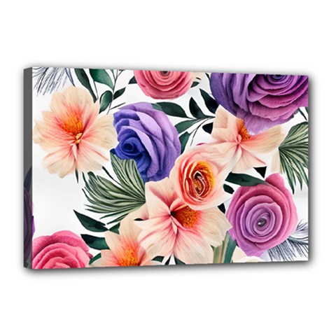 Country-chic Watercolor Flowers Canvas 18  X 12  (stretched) by GardenOfOphir