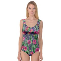 Dazzling Watercolor Flowers And Foliage Princess Tank Leotard  by GardenOfOphir