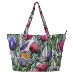 Watercolor Tropical Flowers Full Print Shoulder Bag by GardenOfOphir