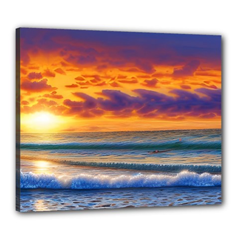 Summer Sunset Over The Ocean Canvas 24  X 20  (stretched) by GardenOfOphir