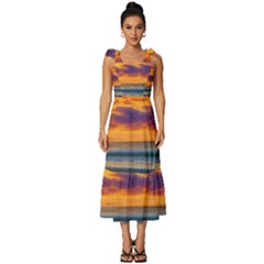 Summer Sunset Over The Ocean Tie-strap Tiered Midi Chiffon Dress by GardenOfOphir