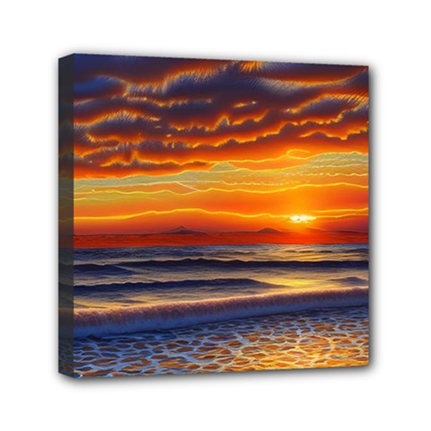 Nature s Sunset Over Beach Mini Canvas 6  X 6  (stretched) by GardenOfOphir