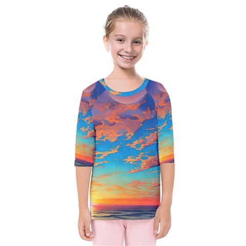 Waves Crashing On The Shore Kids  Quarter Sleeve Raglan Tee by GardenOfOphir