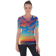 Waves Crashing On The Shore Shoulder Cut Out Short Sleeve Top by GardenOfOphir