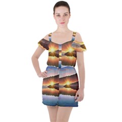Majestic Lake Ruffle Cut Out Chiffon Playsuit by GardenOfOphir