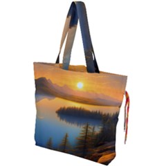 Distant Sunset Drawstring Tote Bag by GardenOfOphir
