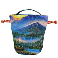 Stunning Sunset By The Lake Drawstring Bucket Bag by GardenOfOphir