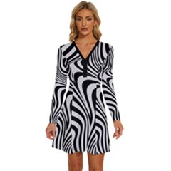 Pattern Geometric Lines Shapes Design Art Long Sleeve Deep V Mini Dress  by Ravend