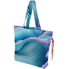 Pastel Sea Waves Drawstring Tote Bag by GardenOfOphir