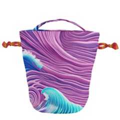 Pink Water Waves Drawstring Bucket Bag by GardenOfOphir
