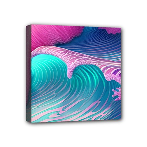 Pink Waves On The Beach Mini Canvas 4  X 4  (stretched) by GardenOfOphir