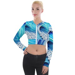 Blue Water Reflections Long Sleeve Cropped Velvet Jacket by GardenOfOphir