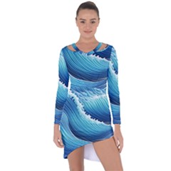 Simple Summer Wave Pattern Asymmetric Cut-out Shift Dress by GardenOfOphir