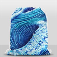 Simple Blue Ocean Wave Drawstring Bag (small) by GardenOfOphir