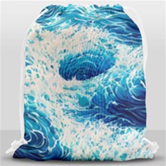 Abstract Blue Ocean Wave Ii Drawstring Bag (large) by GardenOfOphir