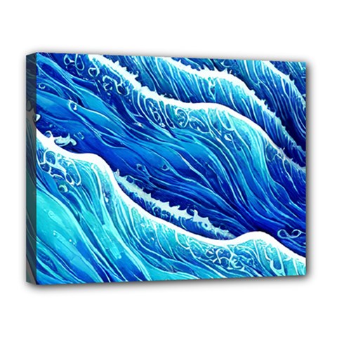 Blue Ocean Wave Watercolor Canvas 14  X 11  (stretched) by GardenOfOphir